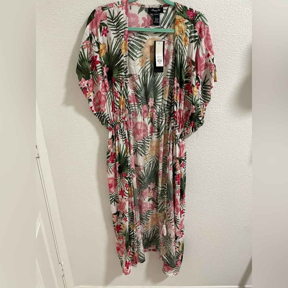 Tropical Floral swim coverup in Pink and Green NwT
